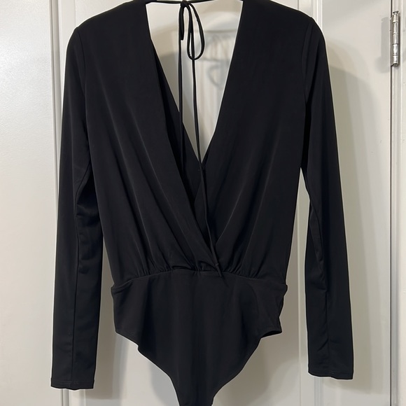 BCBG black bodysuit low cut back Snap buttons on bottom closure and chest area - Picture 3 of 5